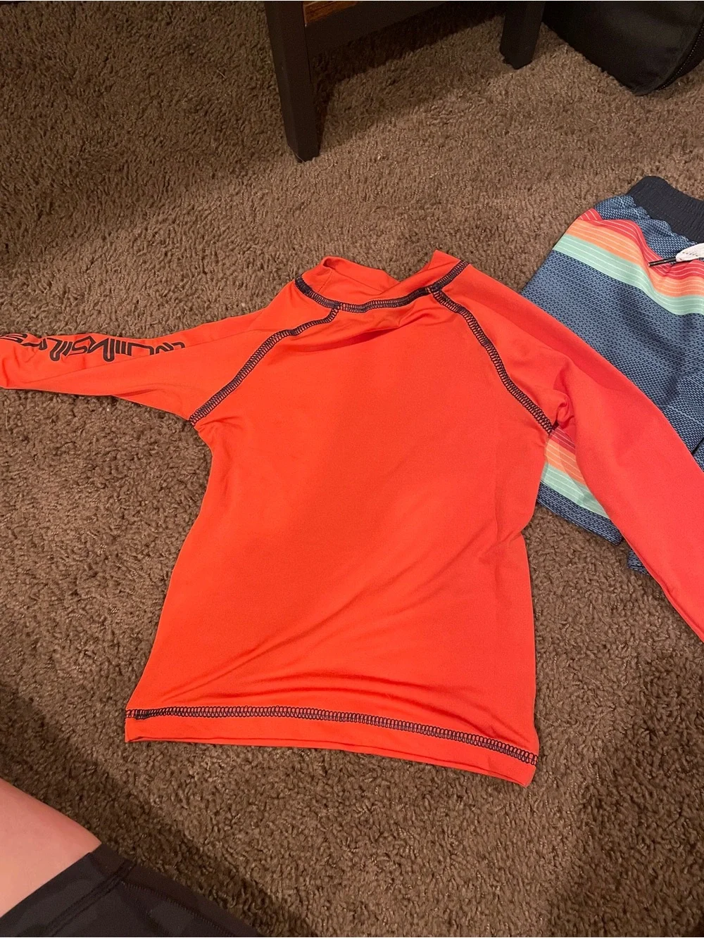 NWT - Quiksilver Kids' Orange Rash Guard & Striped Boardshort Set